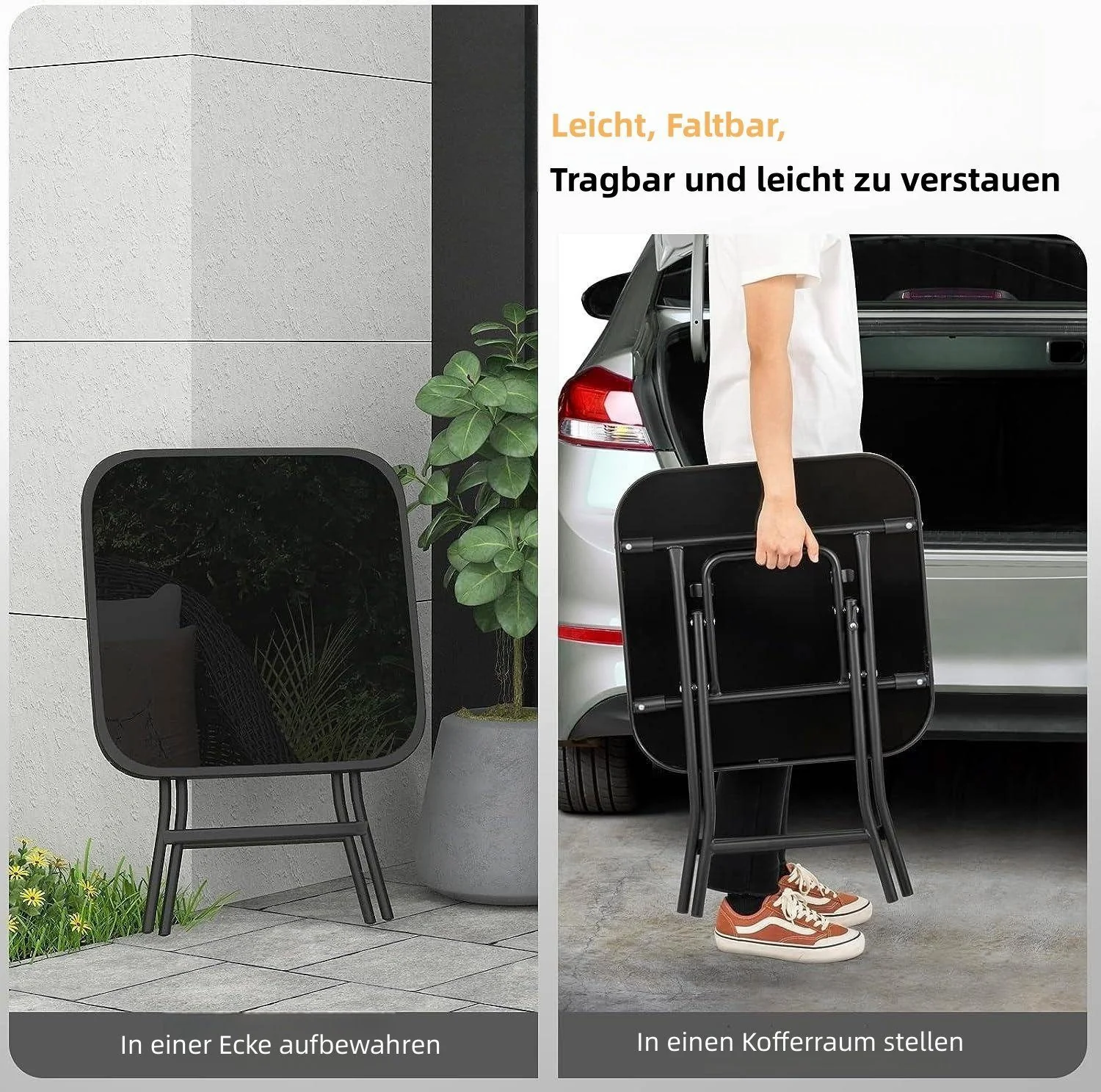 EUGAD klappbarer Gartentisch Beistelltisch, Glas Metall, rechteckig
