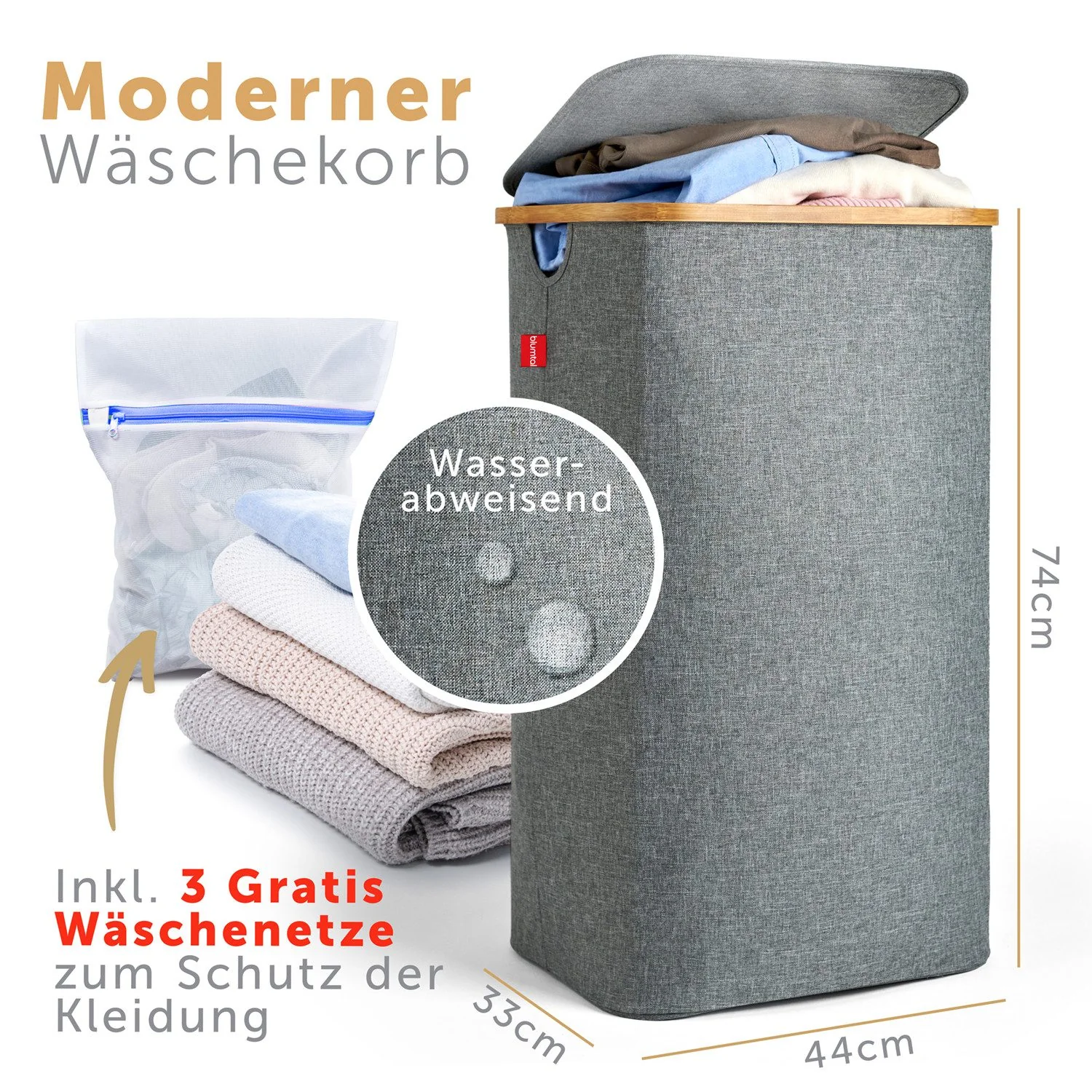 Wäschekorb 1,2 oder 3 Fächer mit herausnehmbaren Wäschesäcken 100, 140 oder 150L
