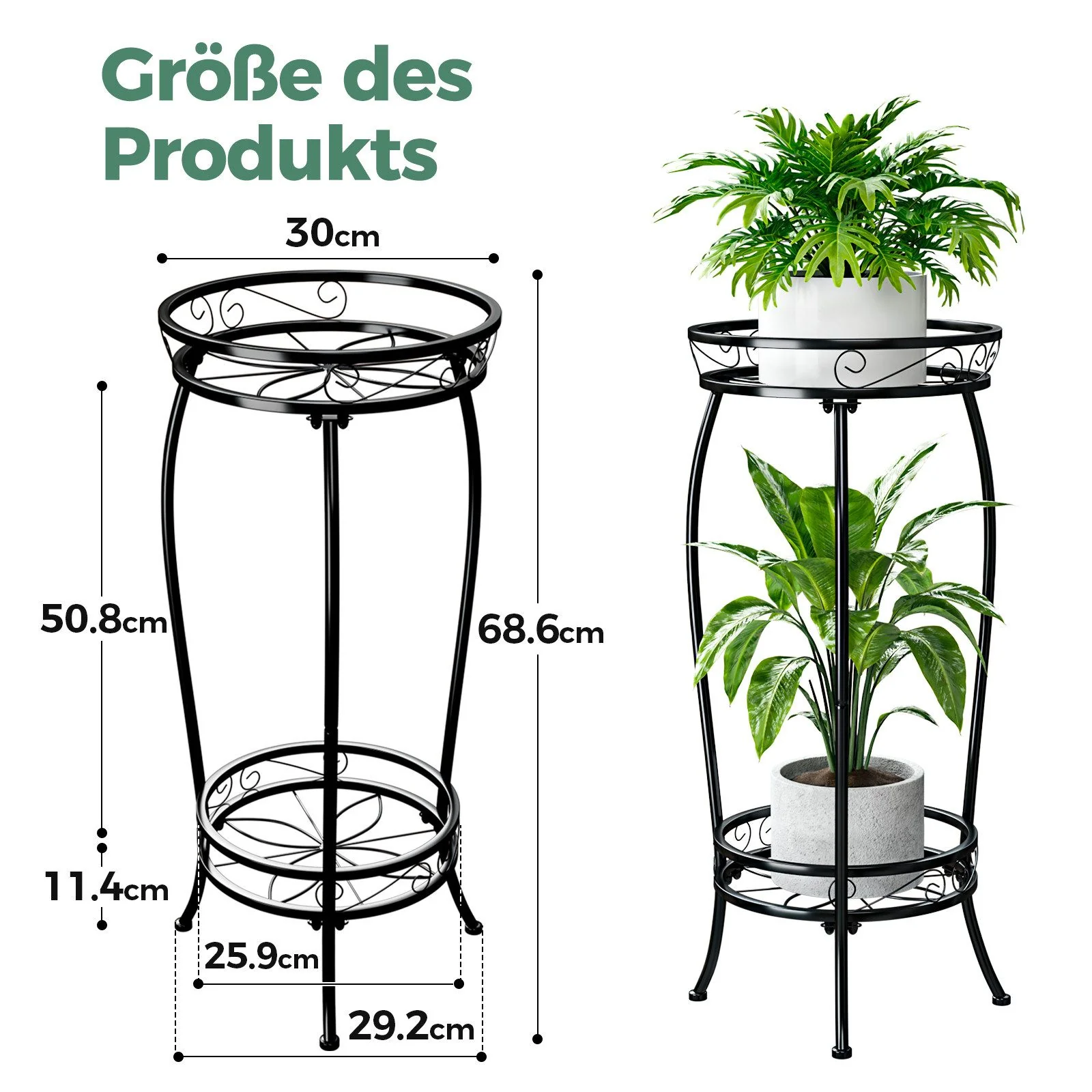 BAMWORLD Pflanzenständer zweistöckig Metallregal 69 cm 45 kg Tragkraft