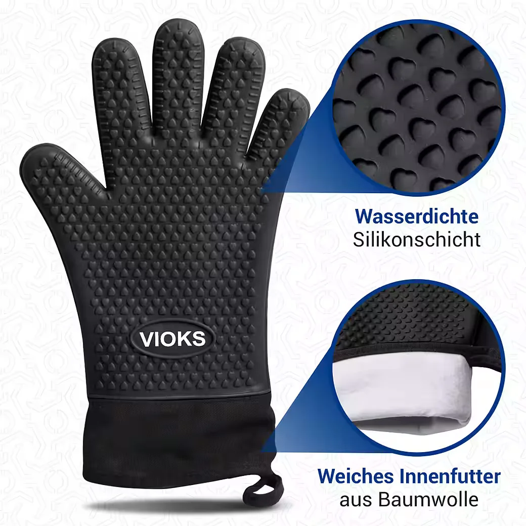 VIOKS Grillhandschuhe 2er Set feuerfest rutschfest für Grill und Ofen