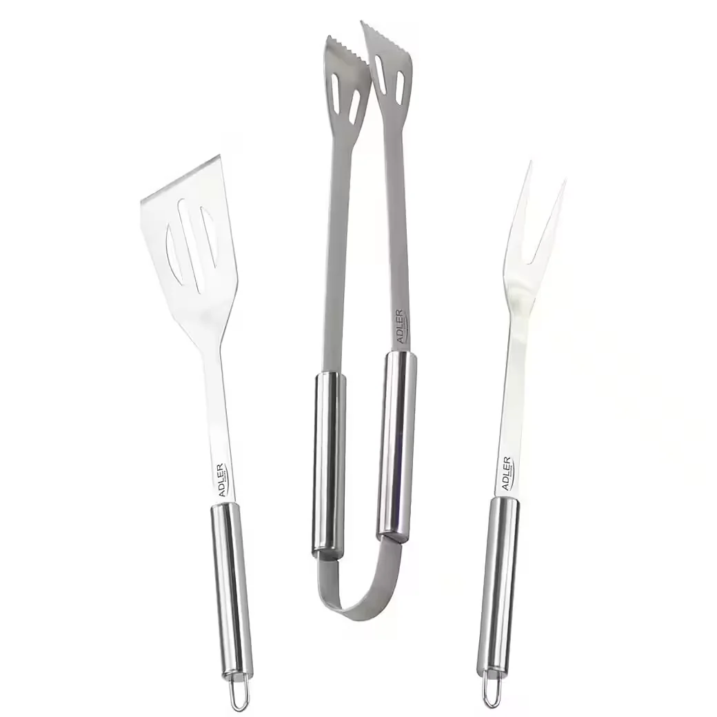 ADLER Grillbesteck-Set AD 6728 aus Edelstahl mit Zange Gabel Wender