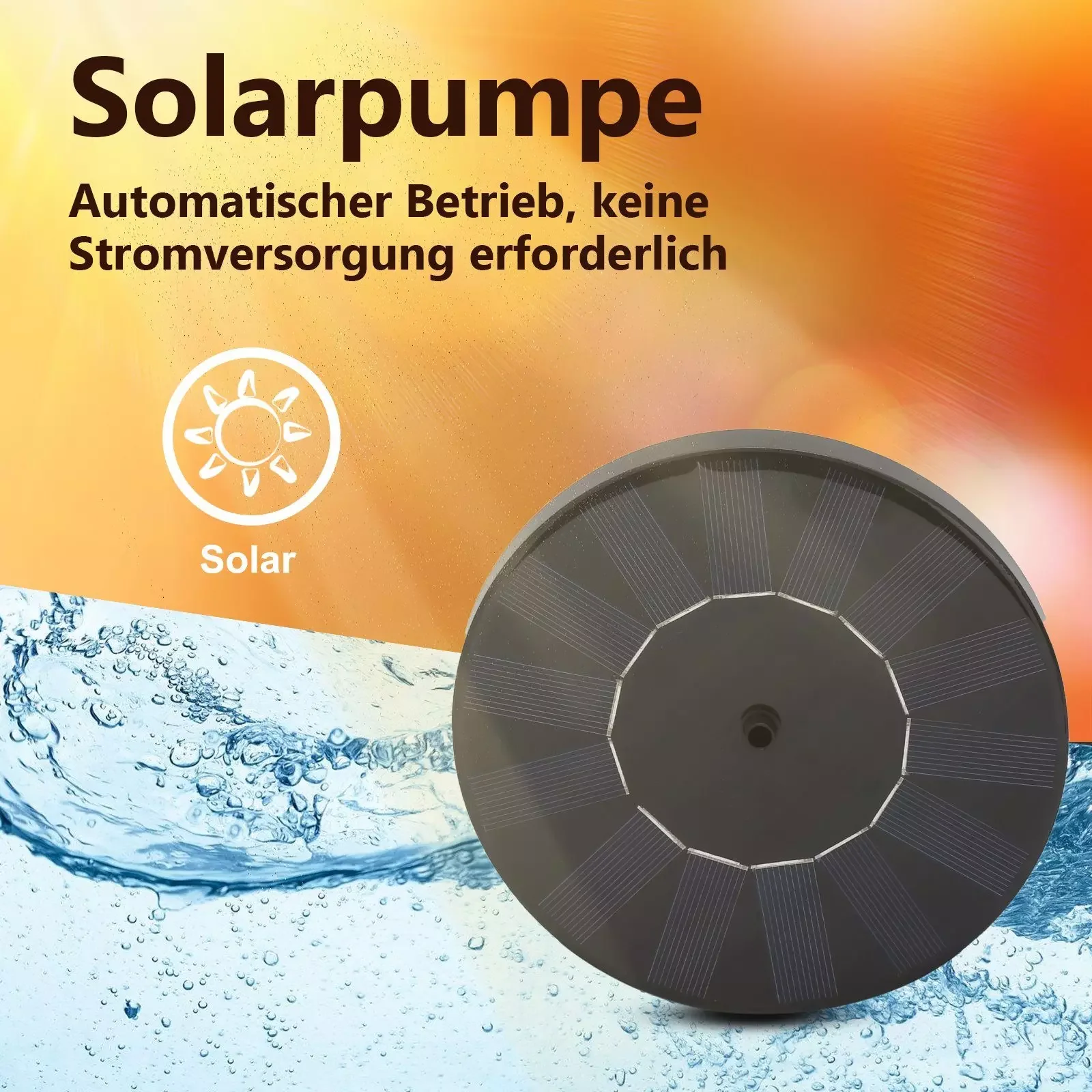 CLANMACY Solarbrunnenpumpe 1.5W mit 6 Düsen für Garten und Teich