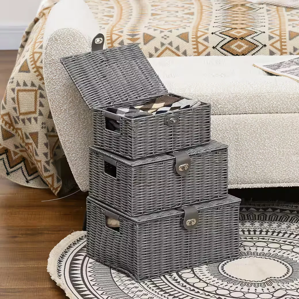 FURNICATO Gartenlounge Aufbewahrungskörbe Set 3 Grau 35,5x28,5x18 cm