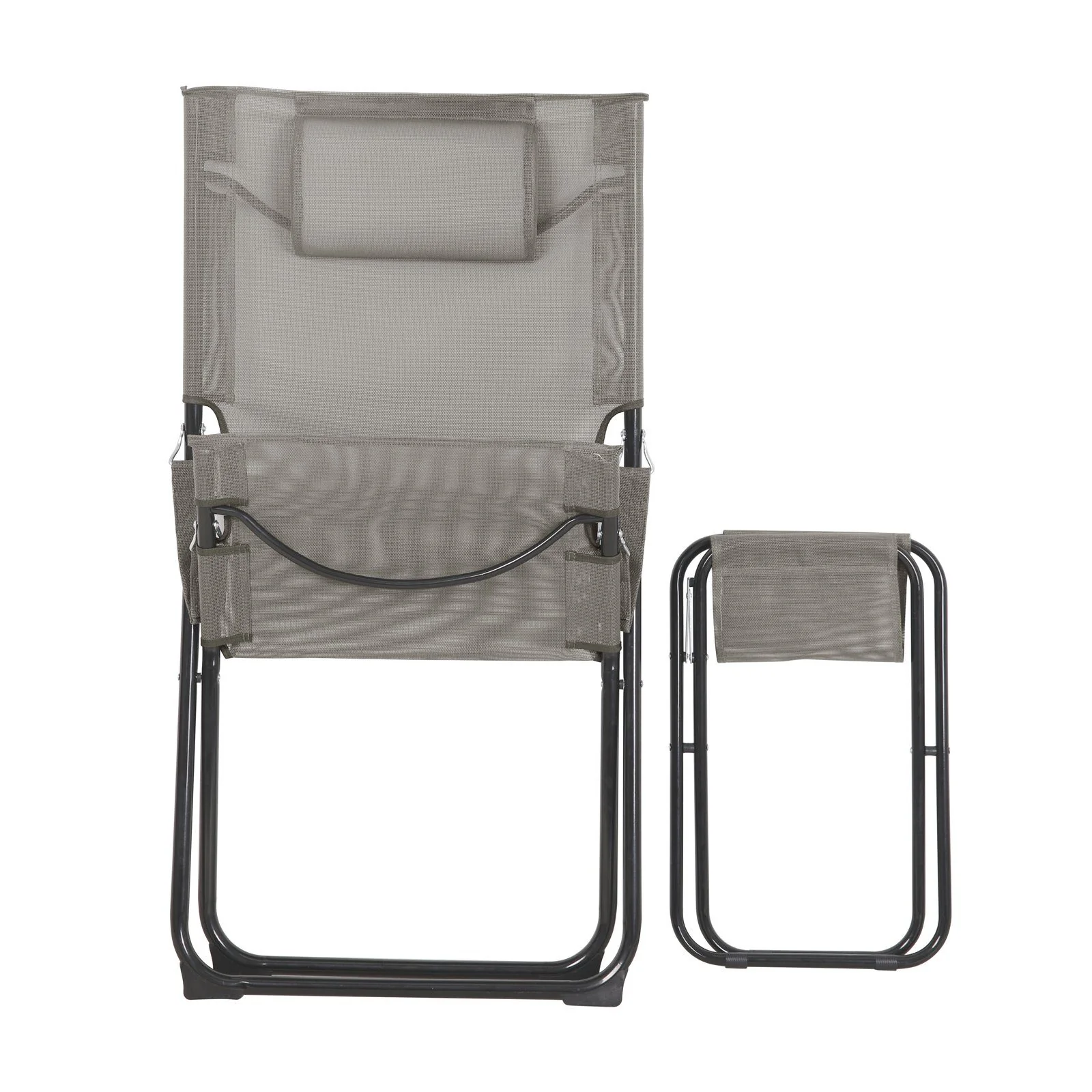 SVITA TOMRA Gartenstuhl 2er Set mit Kopfkissen und Fußhocker grau