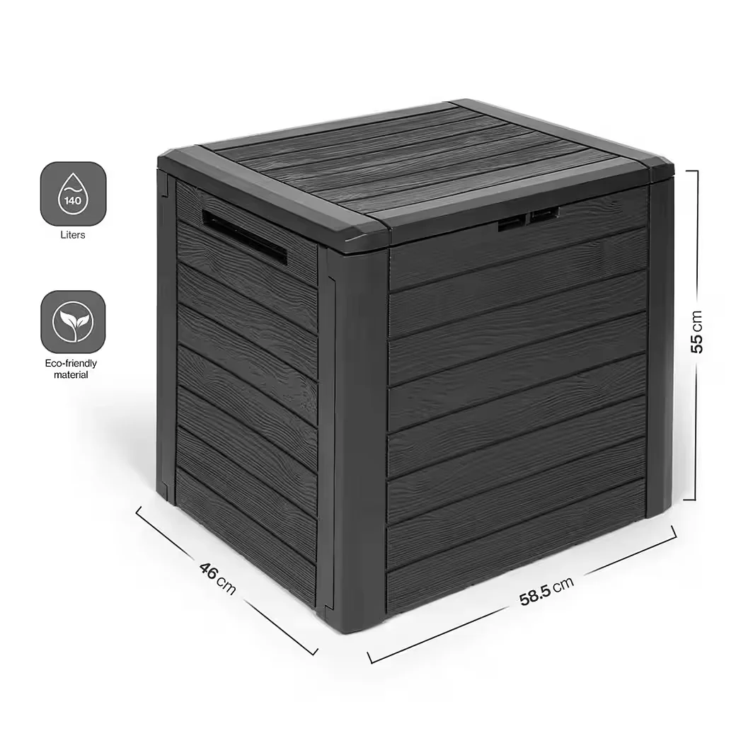KREHER Kissenbox WOOD 140 L Holzoptik Anthrazit Gartenbox