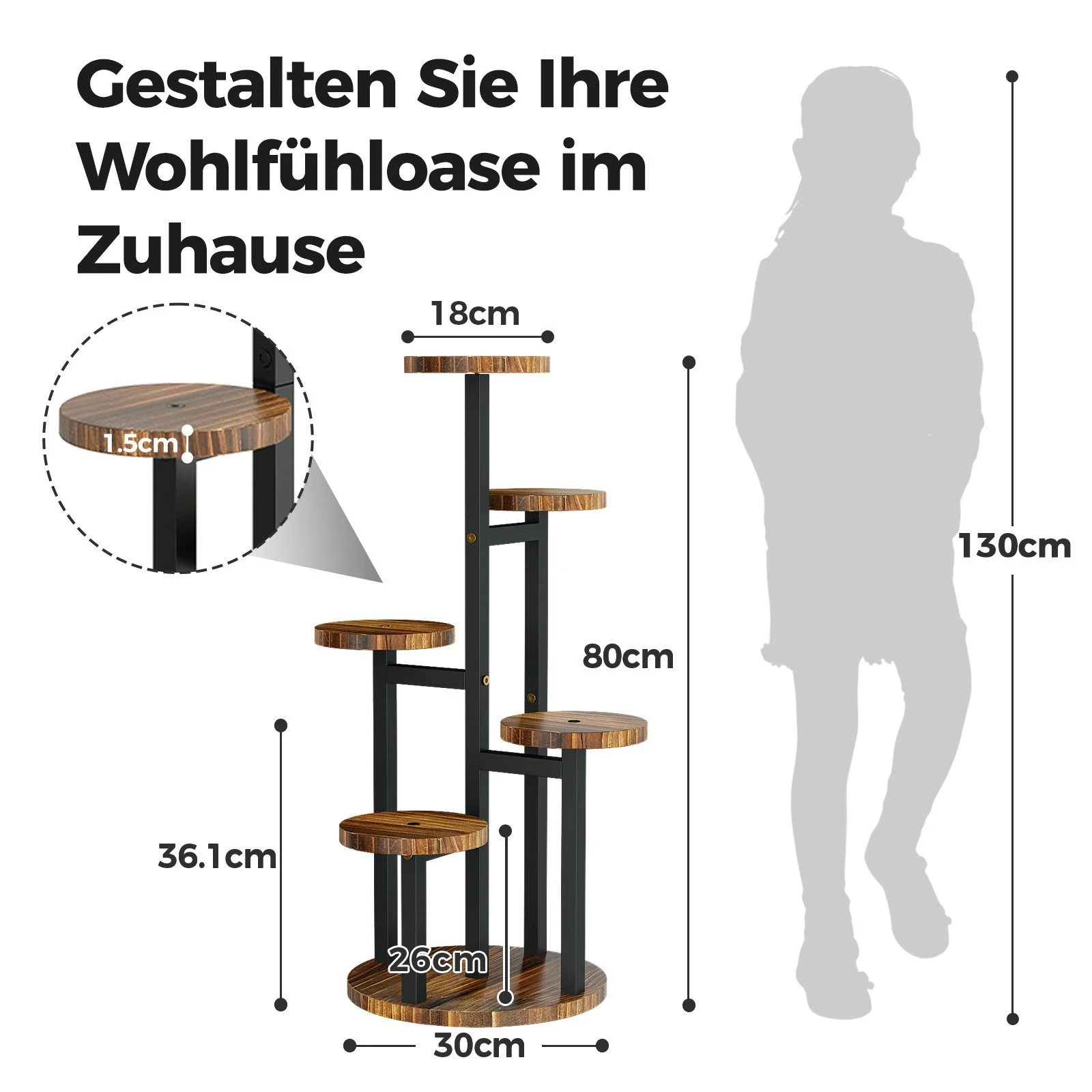 BAMWORLD Pflanzenständer Holz Indoor kleines Metall Blumenregal