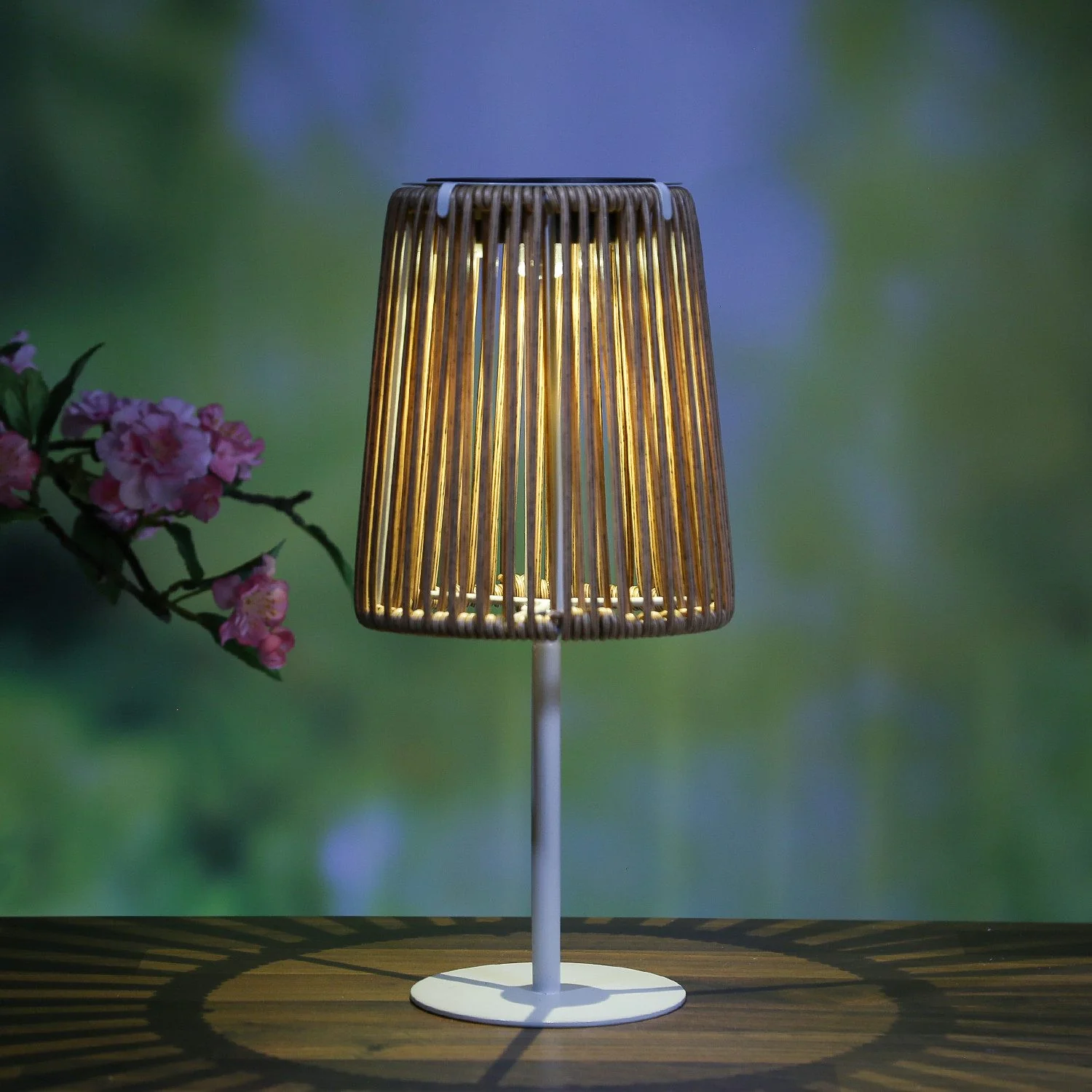 MARELIDA LED Solar Außen-Tischleuchte Rattanoptik Höhe 19 cm